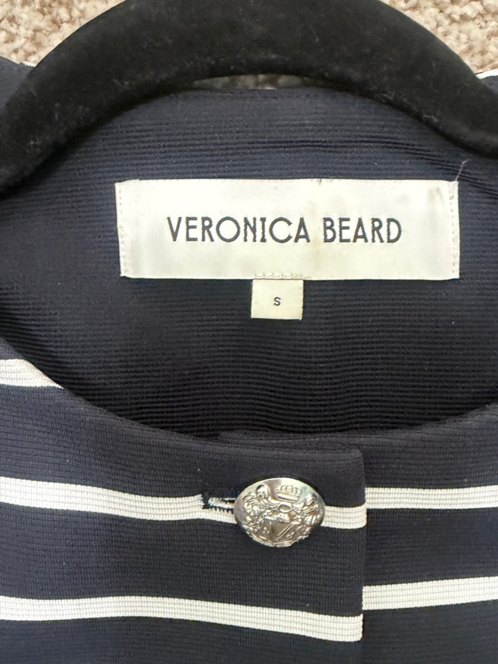 Veronica Beard Navy and White Striped Cropped Jacket with Silver Buttons - Picture 2 of 5